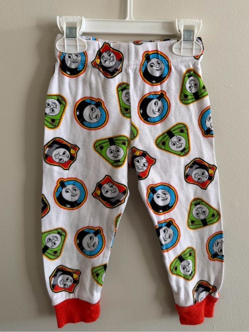 Thomas & Friends White Kids Pajama Bottoms with Multicolor Engine Print